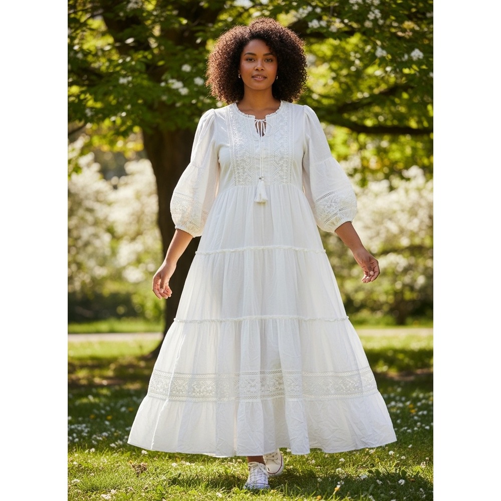 Starling Reine Maxi Emb Bloom Dress Cream Embroidered Boho Cottagecore‎ Size 20